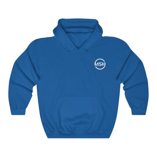 msh blue hoodie small logo front